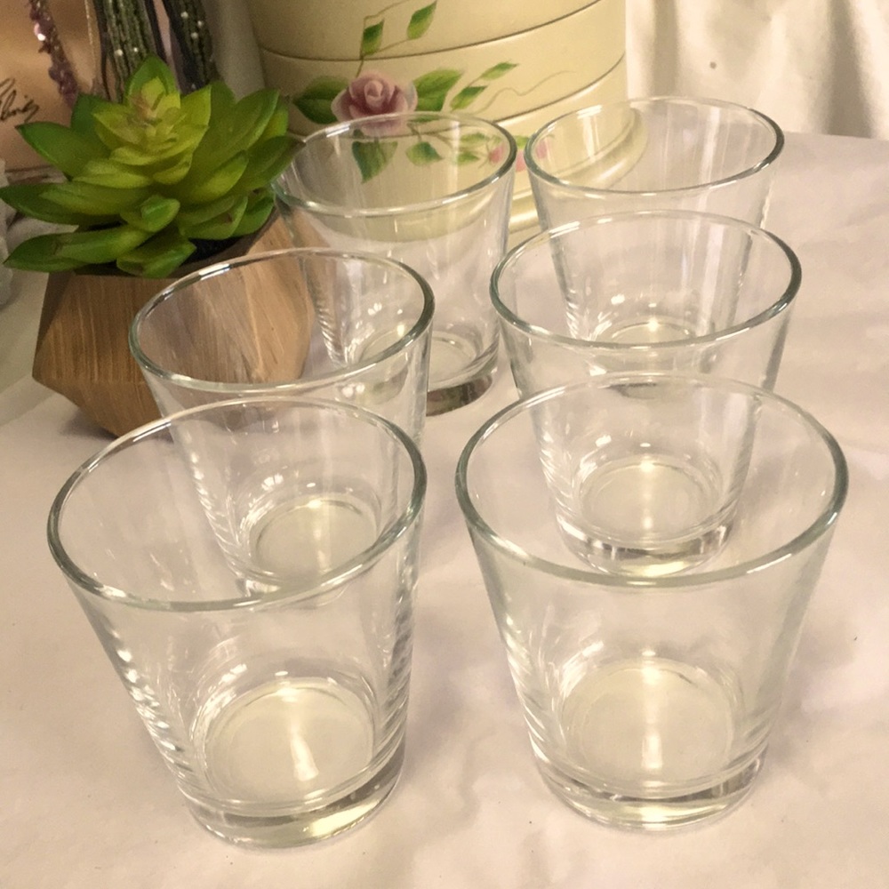 Set of six clear flared heavy bottom mini rocks dessert cocktail glasses
